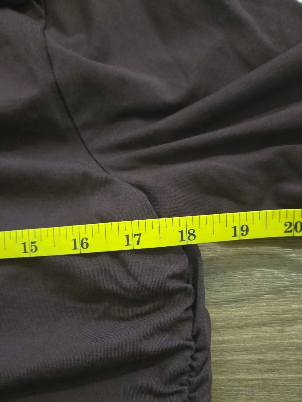 J. Crew Chocolate Brown Ruched V-Neck Knit Long Sleeve Cotton Stretch Top L Fall